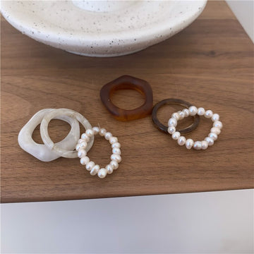 Vintage Fashion Resin Imitation Pearl Beaded Forefinger Rings For Women Trendy 3pcs/set Simple Charm Party Jewelry Knuckle Rings daiiibabyyy
